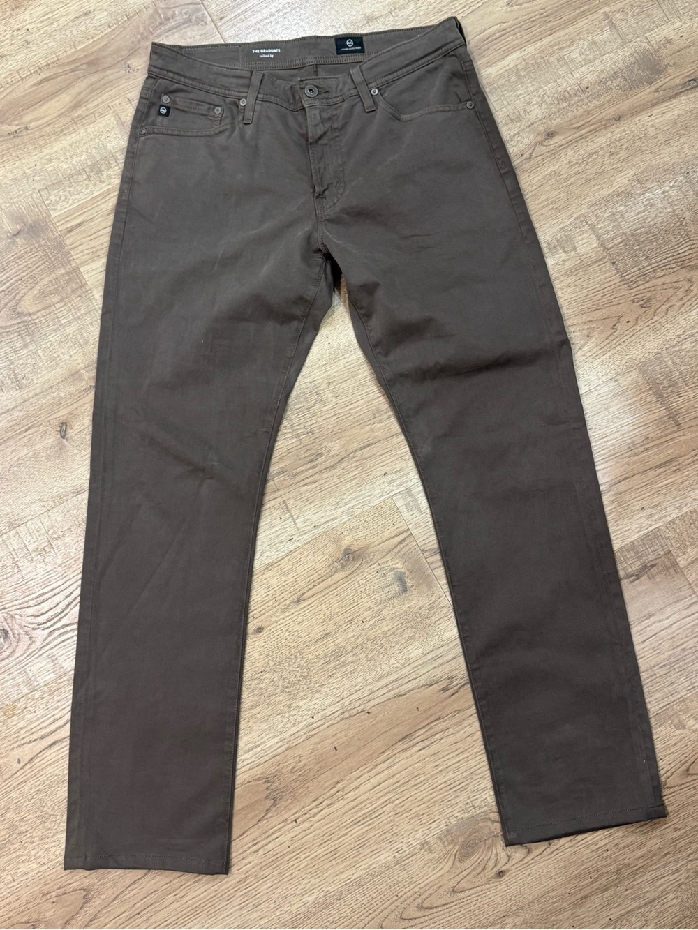 AG Adriano Goldschmied "The Graduate" slim-straight dark brown denim trousers
